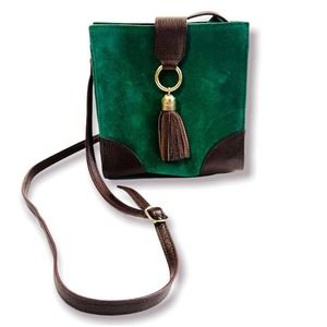 Talbots Green and Brown Genuine Suede and Leather Kelsey Bag Crossbody Purse